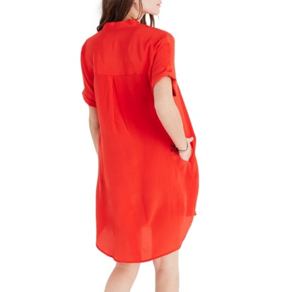 Madewell Button Down Red Silk Shirt Dress - Picture 4 of 7